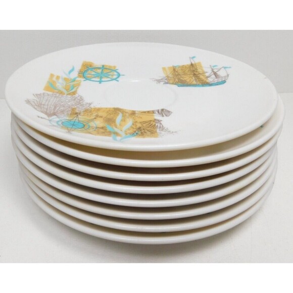 Oneida OD dessert plates  MCM Nautical Melamine Melmac Set of 8 Vintage MCM 6" - Picture 1 of 5